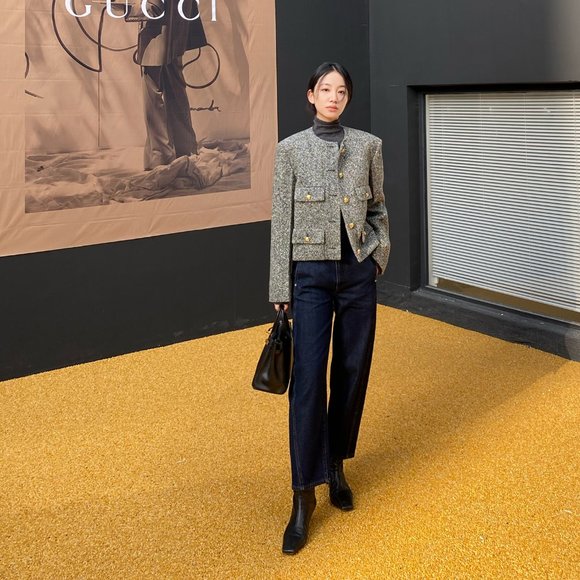 CHICJOC Women 100% virgin wool tweed blazer size 36